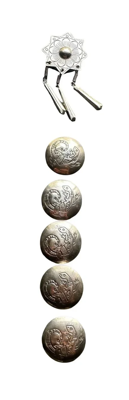 VTG Sterling Silver Southwestern Lizard Gecko Button Covers Set of 5 bonus Star
